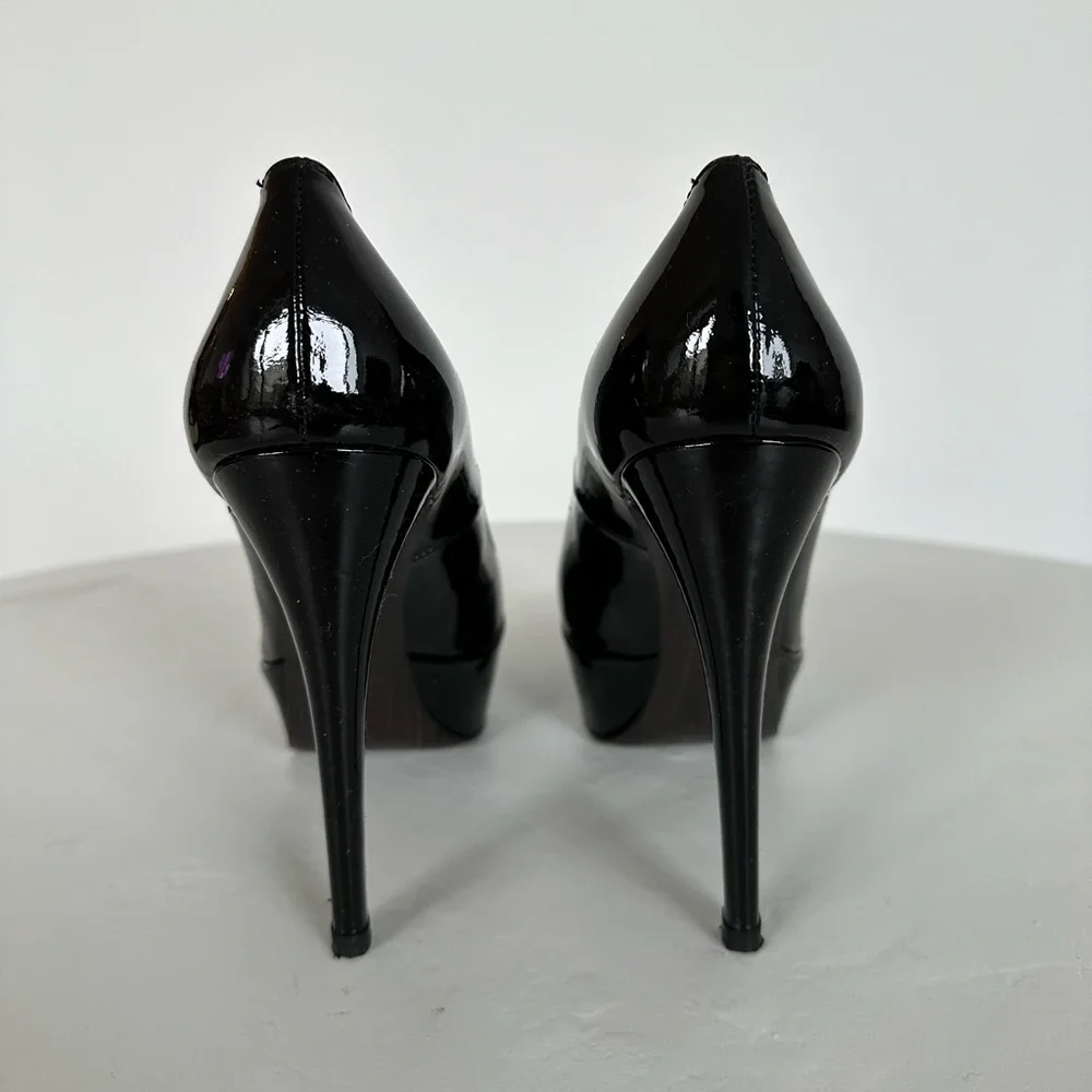 Stuart Weitzman Mae Platform Pumps Black Patent Leather | Size 7
